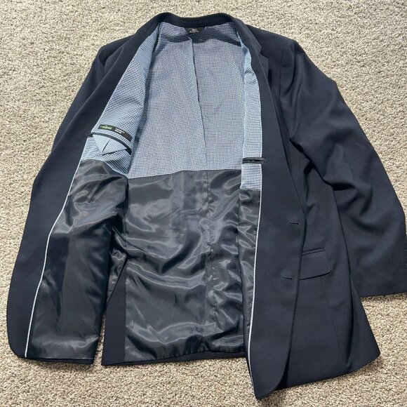 Haggar In Motion Tailored Fit Navy Blazer Mens Size 52L Polyester Blend - Picture 3 of 11